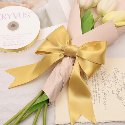 Light Gold Satin Ribbon, Double Faced 2 Inch X 50 Yards, Premium Polyester Satin Ribbon for Gift Wrapping, Crafts, Wedding Decor