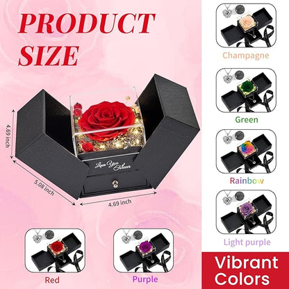 FIACO Gifts for Women Preserved Real Roses with I Love You Necklace Fresh Forever Flowers Birthday Gifts for Mom Grandma Wife Girlfriend on Anniversary Christmas Valentines Romantic Gift