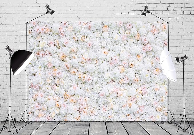BELECO 6x4ft Fabric Flower Wall Backdrop Pink White Roses Flowers Floral Wall Background Backdrop Valentine's Day Party Engagement Newborn Baby Shower Birthday Wedding Photoshoot Studio Props