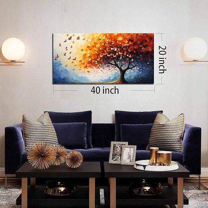 ANCXWOTER Butterfly Tree Canvas Wall Art for Living Room Bedroom Home Office Orange and Blue Colorful Butterfly Picture Tree of Life Wall Art Large Modern Canvas Prints 20x40 In