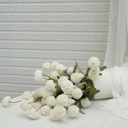 Faux Kiku Flower - White 12 Stems Faux Silk Mini Chrysanth with Stems Bulk Pompon Mum Artificial White Flower Ball for Floral Arrangements Silk Flowers for Home Decor Indoor