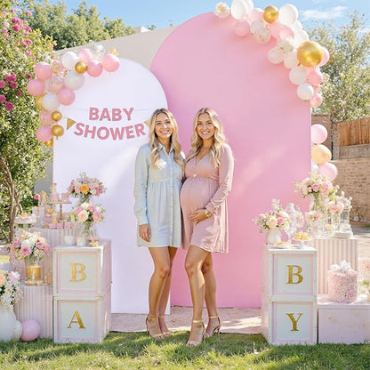 White Pink Arch Backdrop Cover Set of 2-7.2ft 6ft Dual Color Wedding Arch Cover-Wrinkle Free Stretchy Spandex Fitted Chiara Arch Stand Cover for Birthday Party Baby Shower Photo Photography