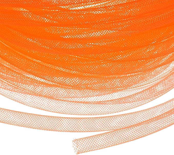 Mesh Tube Ribbon 25 Yards, 8mm Elastic Fabric Ribbons Mesh Tubing for Crafts/Gift Wrapping/Flower Bouquets/Wedding/Birthday/Holiday/Wreaths Christmas/Decoration[Orange]