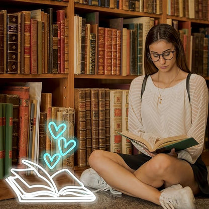 Book Neon Sign for Wall Decor, Reading Book Neon LED Light, Reading Signs for Library, Reading Corner Decor, Bookstore Reading Room Library Museum Study Room Birthday Bedroom-14"x13.7"