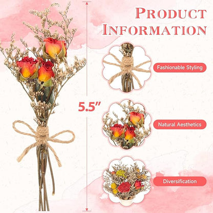 10 Pack Dried Flower Bouquets Natural Rose Billy Balls and Rice-Flower Combination Dried Embossing Flower Bundles with Stem Dried Floral Arrangement for Vase, DIY, Crafts, Wedding Party, Home Decor