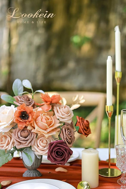 Lookein Artificial Flowers for DIY Wedding Decoration Bridal Bouquet Table Centerpieces Flower Garland Flower Arrangement, Exquisite Terracotta