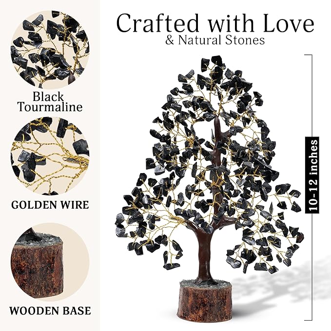 FASHIONZAADI Black Tourmaline Gemstone Tree - Crystal Tree of Life - Crystals and Stones Home Office Decor - Good Luck Gifts for Women