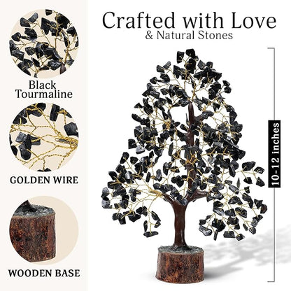 FASHIONZAADI Black Tourmaline Gemstone Tree - Crystal Tree of Life - Crystals and Stones Home Office Decor - Good Luck Gifts for Women