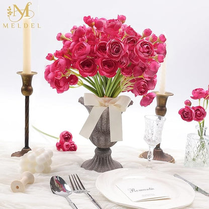 Meldel 32Pcs Ranunculus Artificial Flower Rose with Stems, Faux Rose Red Ranunculus for DIY Bouquet, Bulk Fake Peony Wedding Filler Flowers for Centerpieces Arrangements Bridal Shower Decoration