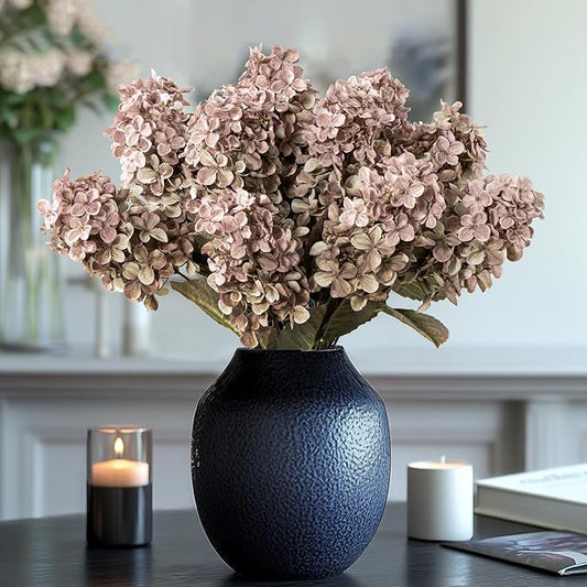 Fake Flowers Hydrangea Silk Flowers With Stems White Flowers Fake Flowers In Vase Hydrangea Artificial Flowers Winter Flowers Artificial For Decoration Vase Decor 24"（Brown ）8PCS Wthout Vase