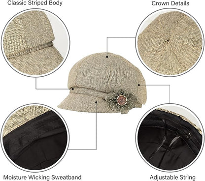 Women Retro Classic Visor Newsboy Cabbie Cap Beret Hats with Flower Buckle for Woman Ladies