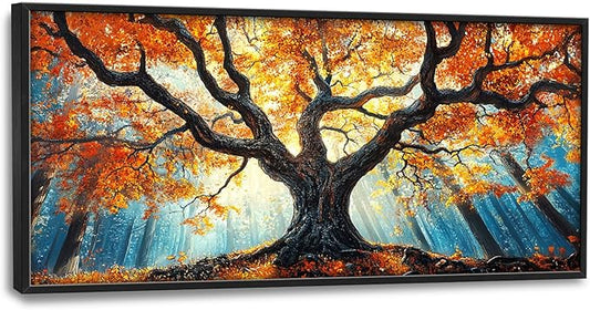 Extra Large Tree of Life Framed Wall Art for Living Room,Fall Autumn Forest Sunrise Landscape Pictures Wall Decor,Nature Canvas Print Painting Modern Artwork Bedroom Office Bathroom 60L x 30W