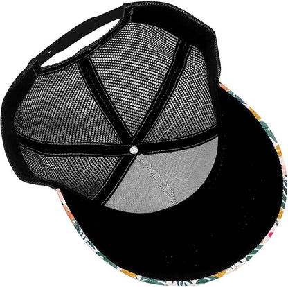 Tropical Pink Flowers Hats Women Men Hawaii Trucker Hat Adjustable Snapback Mesh Baseball Cap Hat