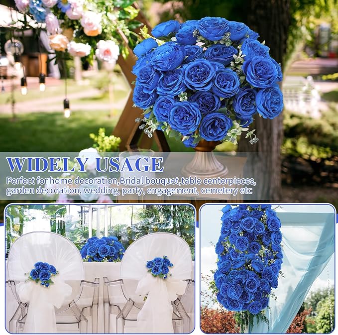 16 Pack Royal Blue Peonies Artificial Flowers,Fake Silk Hydrangea Bouquet for Bridal Wedding Home Table Decor Reusable Dining Opening Ceremony Birthday Arrangement Faux Floral