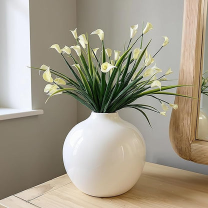Willowy 7.5 Inch Large White Ceramic Vase with Glossy Finish - White Vases for Flowers, Round Vases for Decor, for Flower, for Pampas Grass