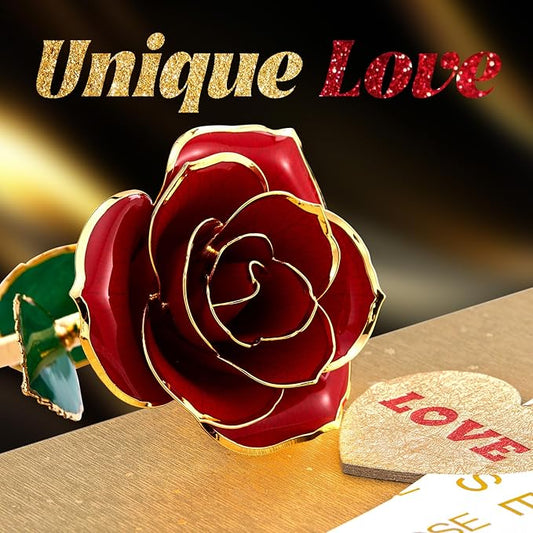 Mikasol Gold Dipped Real 24K Forever Preserved Rose, 1 Pack Infinity Flower Decor Hand Dipped Romantic Gift for Women in Her Wife Girlfriend Birthday Anniversary Valentines Mothers Day Christmas(Red)