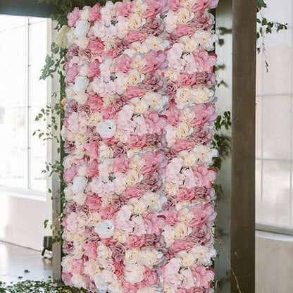 Flower Wall Panel Set, Artificial Wall Flower Backdrop,Artificial Flower Wall Mat Silk Rose Flower Panels,Hydrangea Rose Floral Panel for Party Wedding (12Pcs), LZ-290906