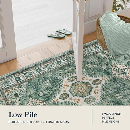 Lahome Oriental Washable Hallway Runner Rug, 2x6 Runners for Hallways Non Slip Ultra-Thin, Vintage Soft Long Carpet for Kitchen Bathroom Bedroom Laundry Room, Green/Multi