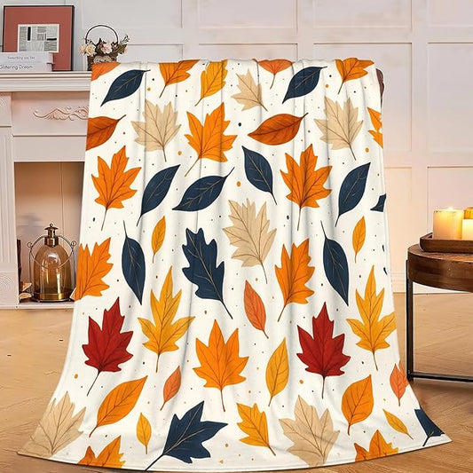 Fall Blanket Autumn Maple Leaf Throw Blanket Fall Soft Cozy Fleece Fuzzy Stuffed Plush Flannel Gifts for Girls Women Boys Kids Adults 40''x50''