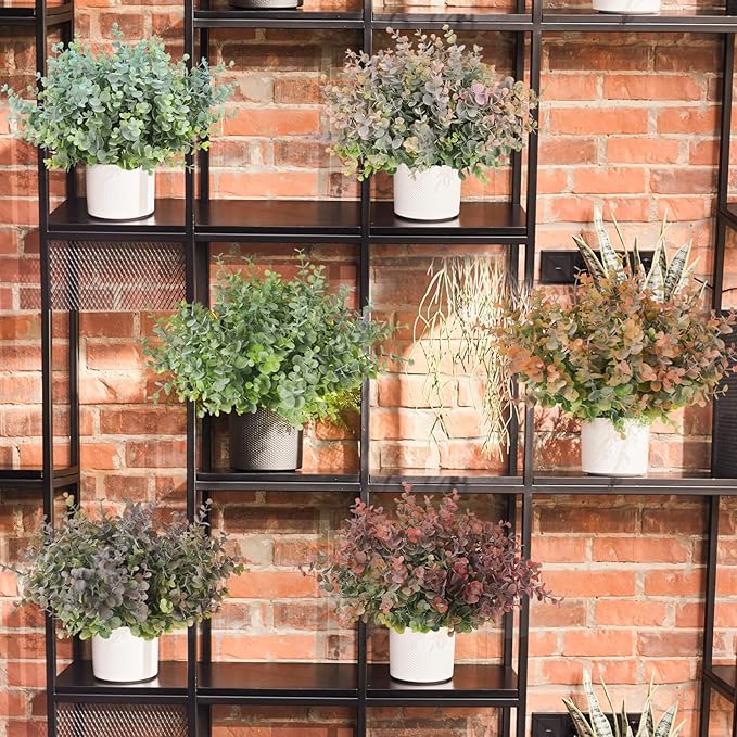 RECUTMS 20 Bundles Faux Eucalyptus Stems Artificial Plants Outdoor Faux Greenery for Outdoor Planters Boxwood Bushes for Farmhouse Bathroom Office Vase Centerpiece Indoor Outdoor Decor(Dusty Blue)