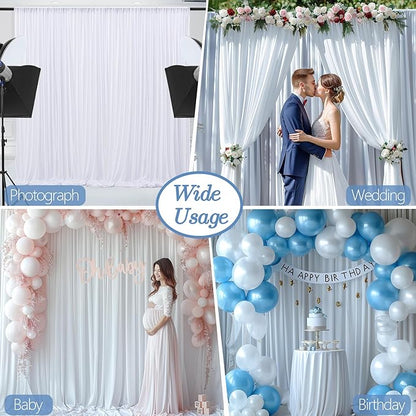 20x10ft Wrinkle Free White Backdrop Curtain for Parties Soft Fabric Drapes Wedding White Curtain Backdrop for Birthday Party Decorations Background for Photography 5x10ft, 4 Panels