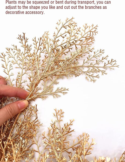 Christmas Decor Artificial Plants, PASYOU Gold Fake Antlers Plastic Grass Shrubs Leaves Indoor Outdoor Home Garden Party Hotel Verandah Wedding Event Faux DIY Decoration - 30 Inch Golden 2 Bunches