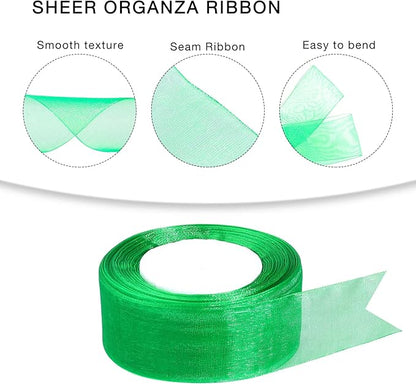 1.5 inch Sheer Organza Ribbon Green Chiffon Ribbon for Gift Wrapping Christmas Halloween Decoration Wedding Flower Bouquet Crafts 50 Yards