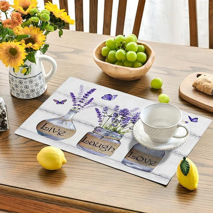 Lavender Flower Placemats Set of 6 Farmhouse Purple Floral Table Mats Washable Place mats for Home Party Indoor Kitchen Dining Table Decoration 12x18 Inch