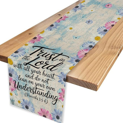 Daisy Flower Table Runner, Colorful Farmhouse Rustic Daisy Flower Print Linen Coffee Table Center Decor for Home Kitchen Dining Patio Holiday Party Indoor Outdoor Table Decorations 13x36 inch