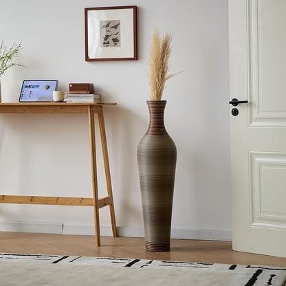 Large Hand-Woven Bamboo Floor Vase, Tall Home Decor Floor Vase for Fake Flower Dried, Flower Holder for Living Room, Bedroom, Dining Room, Entryway, Hallway