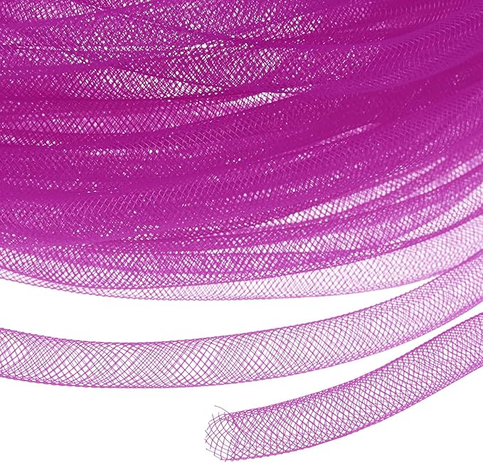 Mesh Tube Ribbon 25 Yards, 10mm Elastic Fabric Ribbons Mesh Tubing for Crafts/Gift Wrapping/Flower Bouquets/Wedding/Birthday/Holiday/Wreaths Christmas/Decoration[Persian Rose]