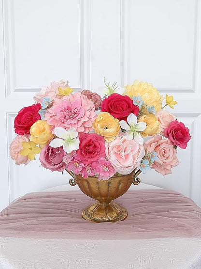 Roses Artificial Flowers Pink Yellow Fake Flower Bulk for Easter Spring Wreath DIY Wedding Bouquet Bridal Baby Shower Party Table Centerpiece Home Decorations Silk Floral Arrangements Fuchsia