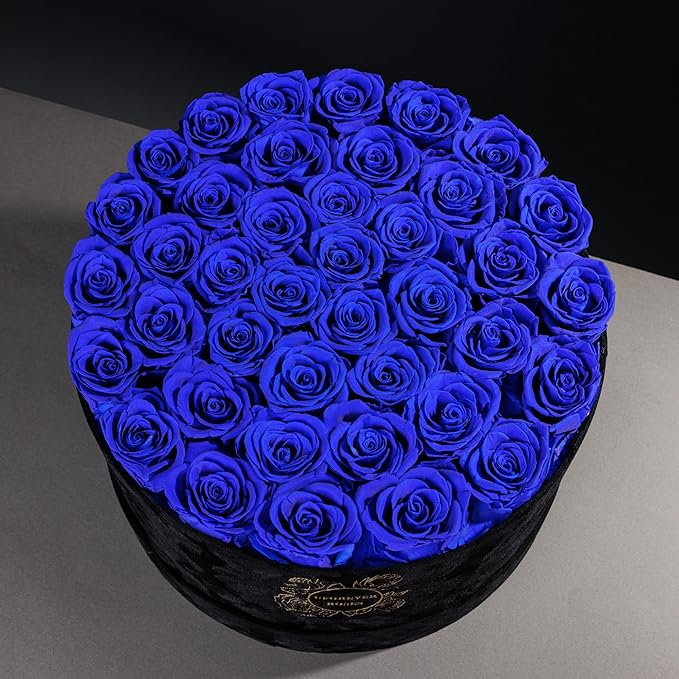 40 Pieces Preserved Roses in Suede Box, Flowers for Mothers Day, Preserved Flowers Gift for Women, Royal Blue