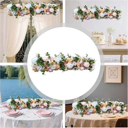 Artificial Silk Wall Flower, Wedding Arch Flower Garland Decorations, Artificial Faked Flowers Row, for Wedding Wall Backdrop Christmas Party Bridal Event Decor (Colorful,39.37 * 11.81 Inch)