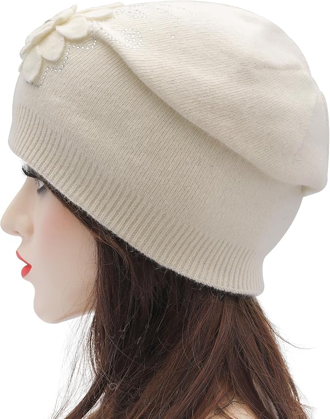ZLYC Women Floral Slouchy Beanie Hat Double Layer Winter Knit Skull Cap