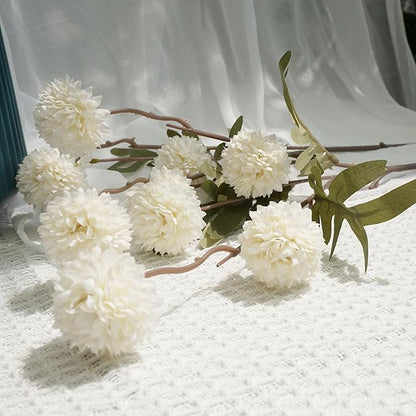 Faux Kiku Flower - White 12 Stems Faux Silk Mini Chrysanth with Stems Bulk Pompon Mum Artificial White Flower Ball for Floral Arrangements Silk Flowers for Home Decor Indoor