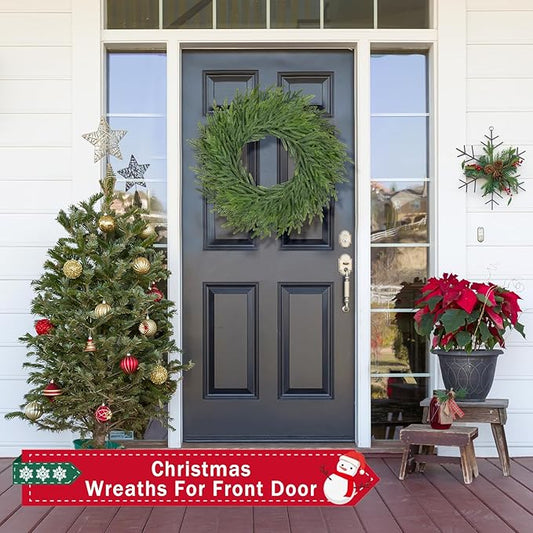 26 Inch Christmas Wreaths for Front Door Real Touch Large Xmas Winter Pine Cedar Wreaths for Windows Outdoor Indoor Christmas Holiday Home Yard Farmhouse Wall Front Door Porch Hanging Decor Clearance