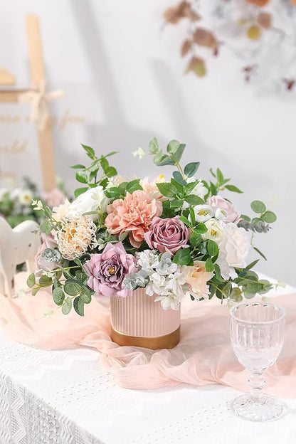 YYHUAWU Artificial Flowers Combo Set Fake Flower Leaf Box with Stems for DIY Wedding Bouquets Centerpieces Flower Arrangements Decorations Baby Shower Party Home Decorations White Pink