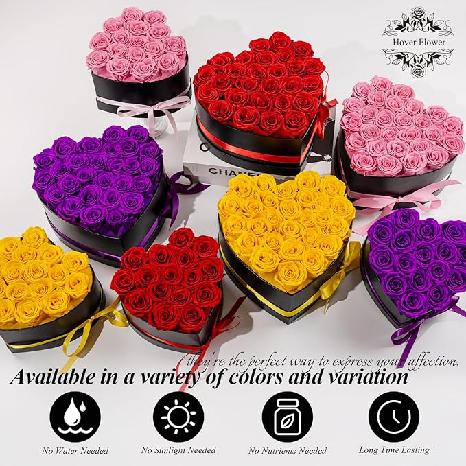 16 Forver Preserved Flowers in a Heart Box, Flowers for Her,Eternal Roses Flowers for Delivery Prime, Flowers Birthday Gifts for Women Mom Grandma Wife - Purple