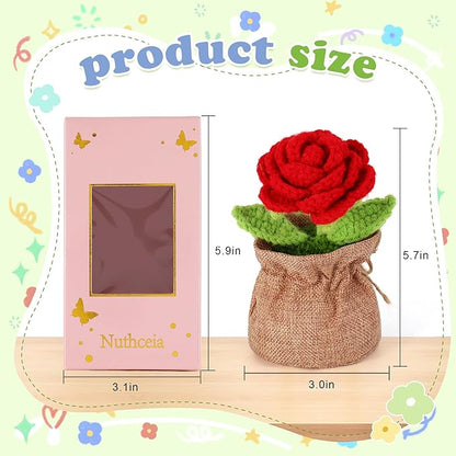 Crochet Flower Plant, Empathetic Flower Gift for Women & Men, Perfect for Birthday, Christmas, Mother's Day, Desk Decor, Birthday Decorations, Kids Party Decoration. Pink Gradient Rose