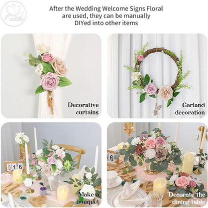 Artificial Wedding Arch Flowers for Wedding Sign,Set of 2 for Wedding Welcome Ceremony Sign,Faux Floral Swags,Wedding, Banquet and Reception Backdrop Floral Decoration (Coffee Pink)