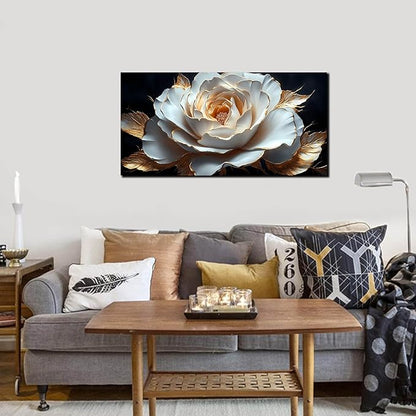 Large White Flower Canvas Wall Art for Living Room Bedroom Home Office Black and White Flower Picture Modern Canvas Prints Framed Wall Decor Artwork Size 20x40