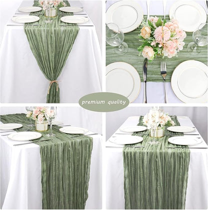 12 Pack Boho Gauze Table Runner - 35x72 Inch Rustic Cheese Cloth Long Table Runner for Wedding, Bridal Shower, Birthday Party Decor (Dusty Sage Green)