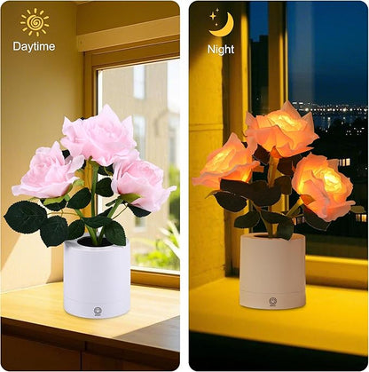 WSYEAR Pink Rose Flower Lamp, Christmas Day LED Artificial Flowers Gifts for Her Wife Girlfriend Small Table Lamp Night Light, Cordless Touch Lamp