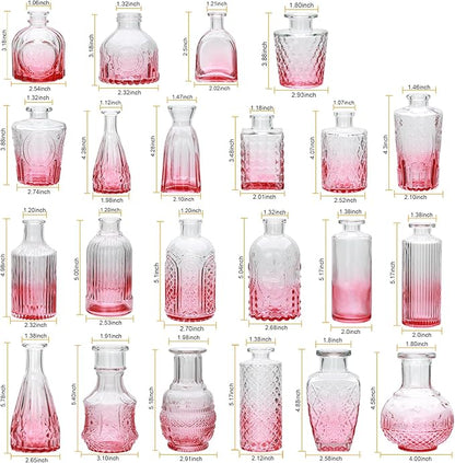 Brajttt Bud Vase Set of 25, Pink Glass Vases for Mini Flowers, Cute Vintage Set for Wedding, Home, Centerpieces