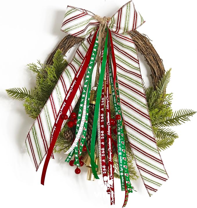 MEEDEE 3/8 inch 100 Yards Assorted Christmas Ribbon - Pack of 20 in Red, Green & White - Mix Grosgrain & Double Face Satin Ribbon for Holiday Décor, Gift Wrapping, Xmas Wreath Bow or Crafting Project