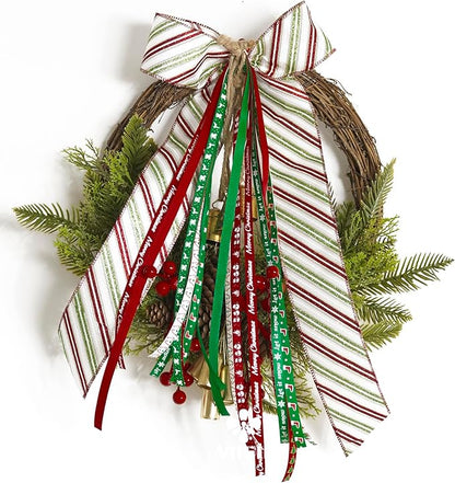 MEEDEE 3/8 inch 100 Yards Assorted Christmas Ribbon - Pack of 20 in Red, Green & White - Mix Grosgrain & Double Face Satin Ribbon for Holiday Décor, Gift Wrapping, Xmas Wreath Bow or Crafting Project