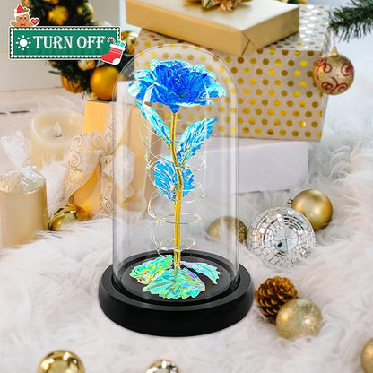 Childom Christmas Rose Gifts for Women,Birthday Gifts for Women Mom Christmas,Flowers for Delivery Prime,Blue Light Up Rose in A Glass Dome,Anniversary Rose Gift for Her Grandma Valentines Day