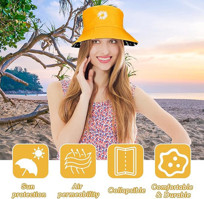 Sun Hat for Women Bucket Hat Cotton Reversible Summer Travel Beach Fishing Cap