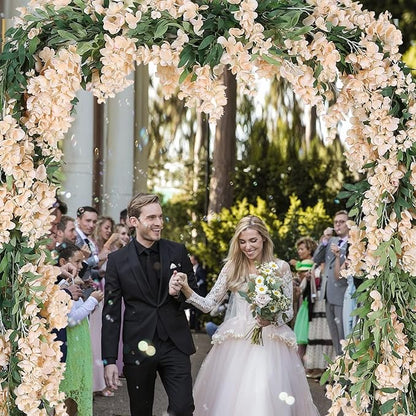 Duovlo 4Pcs 6.6Ft/Piece Imitation Silk Wisteria Garland Hanging Flower Vine for Home Outdoor Garden Ceremony Wedding Arch Floral Decor (Champagne)